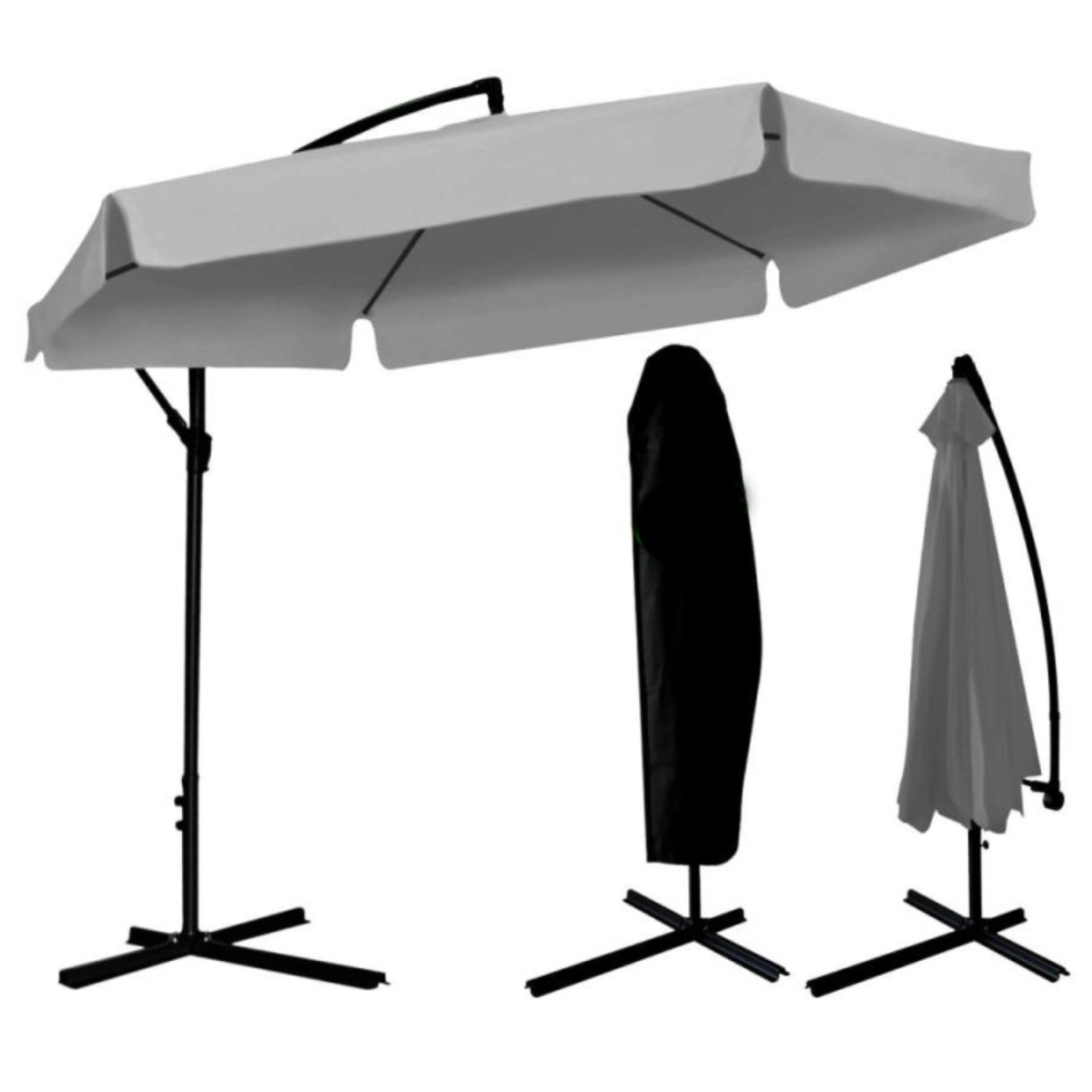 Ombrellone 3 m – grigio | Alluminio stabile + telo UV