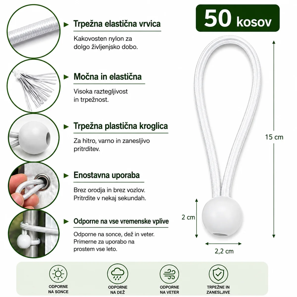 Elastici di fissaggio con pallina – 50 pz.