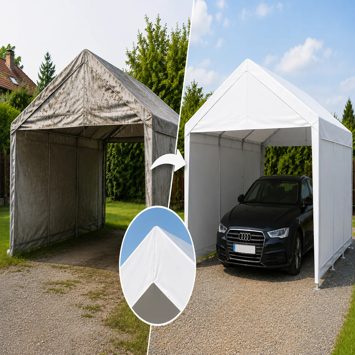 Telo di ricambio per tetto di tenda garage premium 4×6 m | 280 g/m² PE