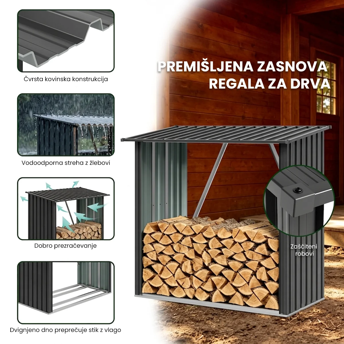 Tettoia metallica per legna Premium 89 × 163 × 154 cm (1,5 m²)